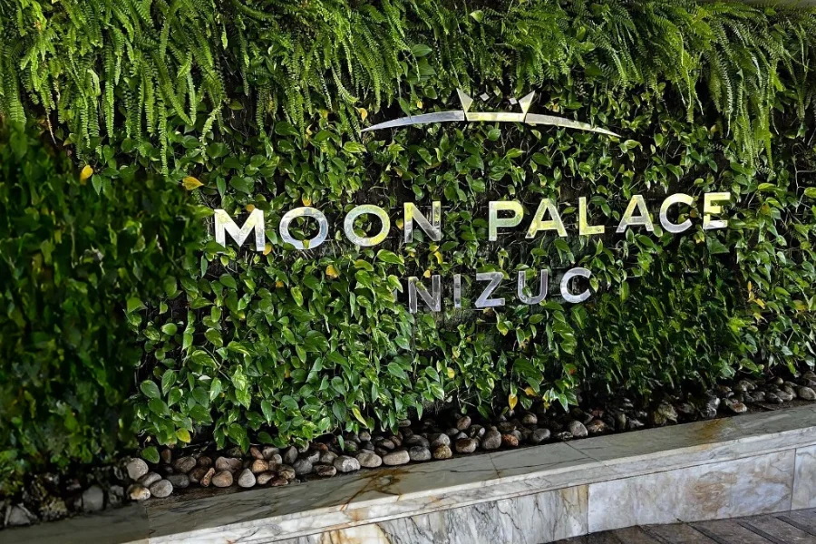 緑の壁に取り付けられた MOON PALACE NIZUC のサイン